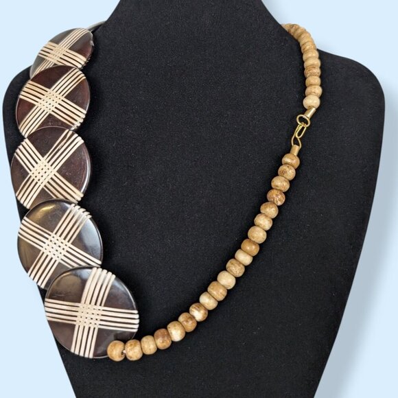 (2/$20) Wooden Disc Accent Beaded Necklace - Picture 4 of 5